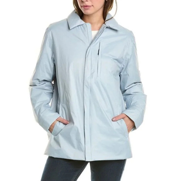 NWT RAINS Fuse Overshirt Puffer Collared Rain Jacket in Sky Blue Size Medium - Picture 1 of 9